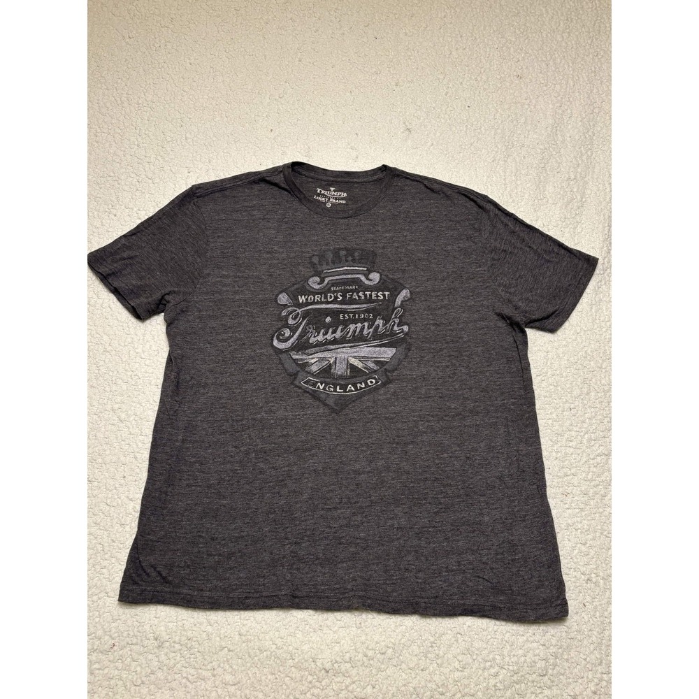 Lucky Brand Mens T-shirt Graphic Tee Size XL Gray Triumph Solid Motorcycles
